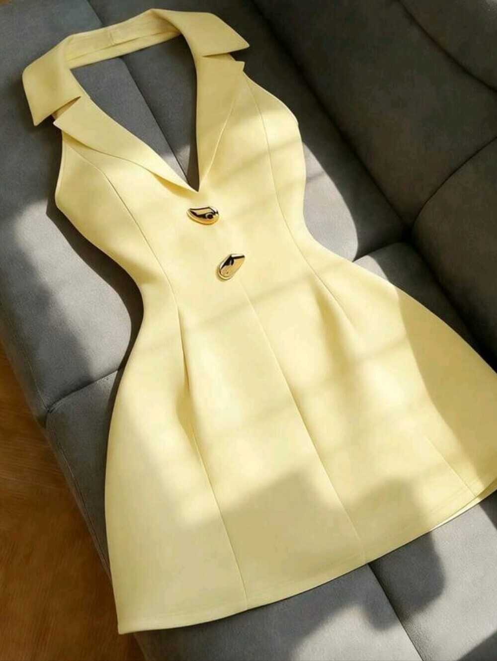 Women's Elegant Halter Neck Dress,Golden Yellow Summer Tropical Cocktai